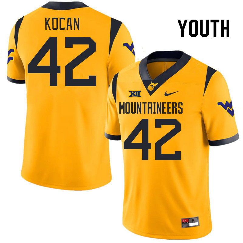 Youth #42 RJ Kocan West Virginia Mountaineers College 2024 New Uniforms Football Jerseys Stitched Sa